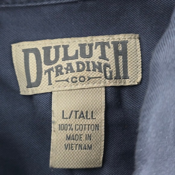 Duluth Trading Co. Mens‎ L Tall Button Down Shirt Long Sleeve Blue Cotton - Picture 6 of 8
